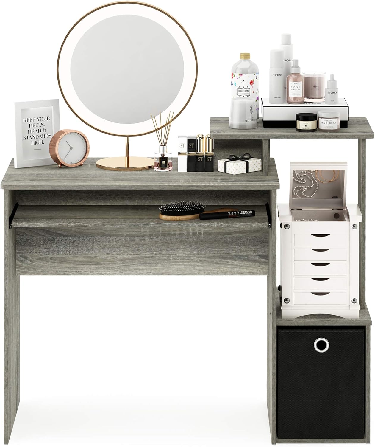 Detalle de Furinno ECON Scrivania da Gaming con Vassoio Tastiera in Grey Oak - 100 cm