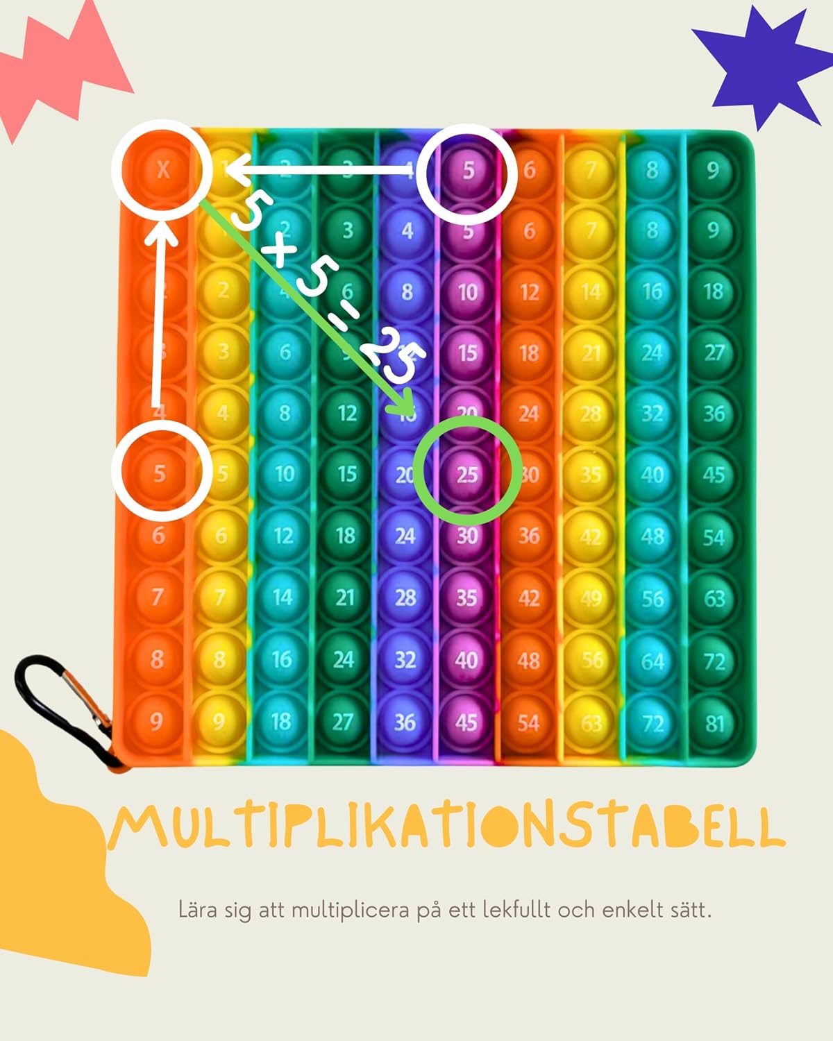 Detalle de Valino Pop on It 2 i 1 – silikonleksak med hundraruta och multiplikationstabell
