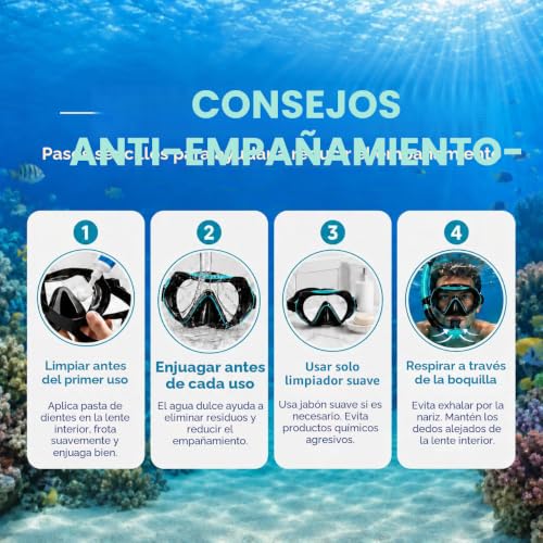 Detalle de KAEFUYS Gafas de buceo profesional 180° con tubo seco y vidrio templado