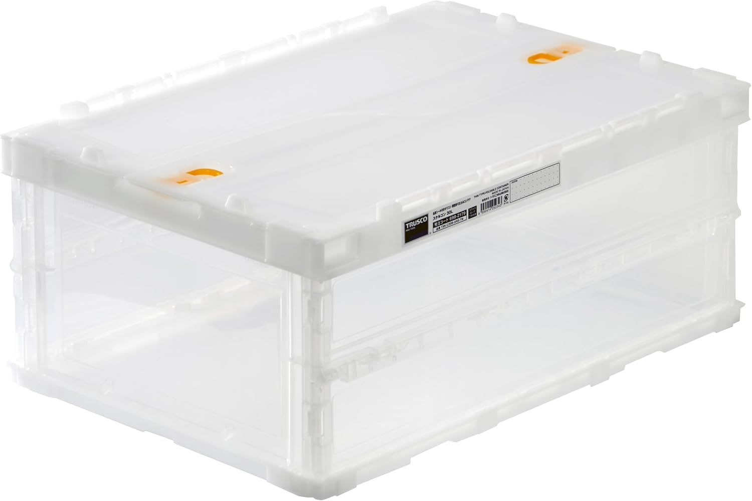 Detalle de トラスコ中山 TRUSCO TSK-C30B-ANS-TM 薄型折りたたみコンテナ 30L・透明・ロックフタ付き