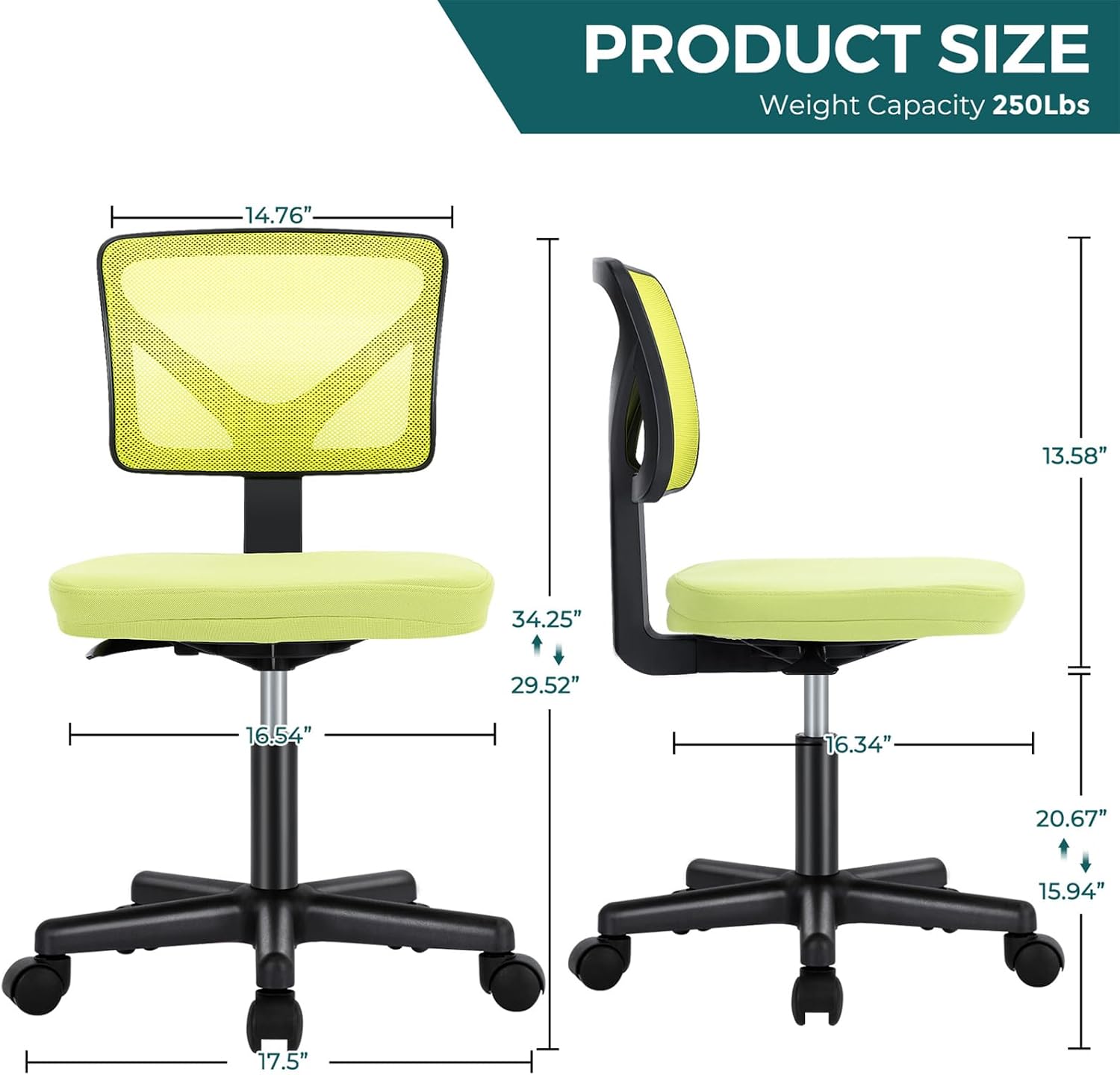 Detalle 2 de DUMOS Armless Desk Chair, Mesh Back
