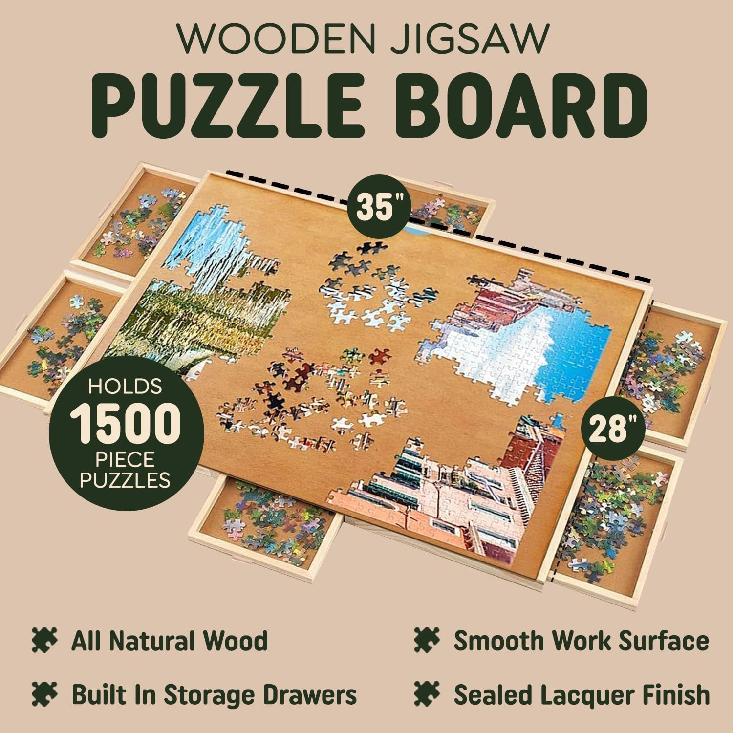 Detalle 2 de 1500 Piece Wooden Jigsaw Puzzle Board 35×28" 🧩
