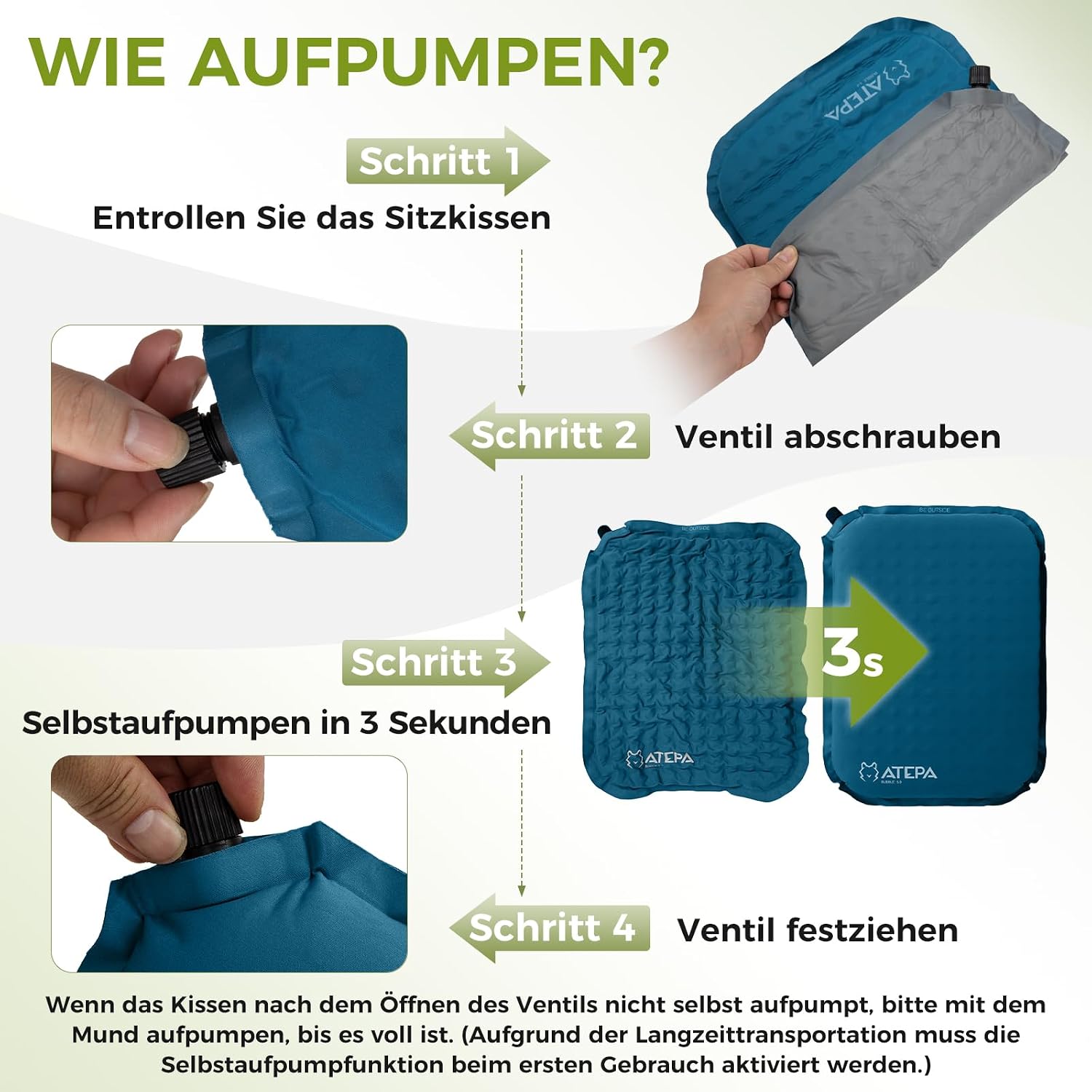 Detalle de ATEPA Sitzkissen Outdoor – ultraleicht, selbstaufblasend, faltbar