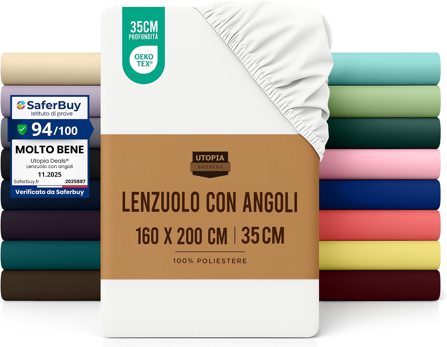Detalle de Utopia Bedding Lenzuolo con Angoli 160x200cm