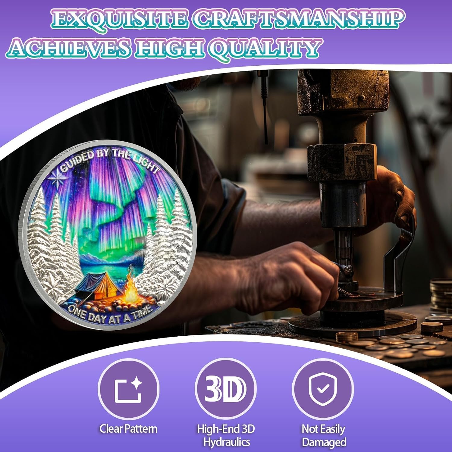 Detalle 2 de YRCKUDZKG Guided by Northern Light 12 Year Sobriety Coin, AA Medallion