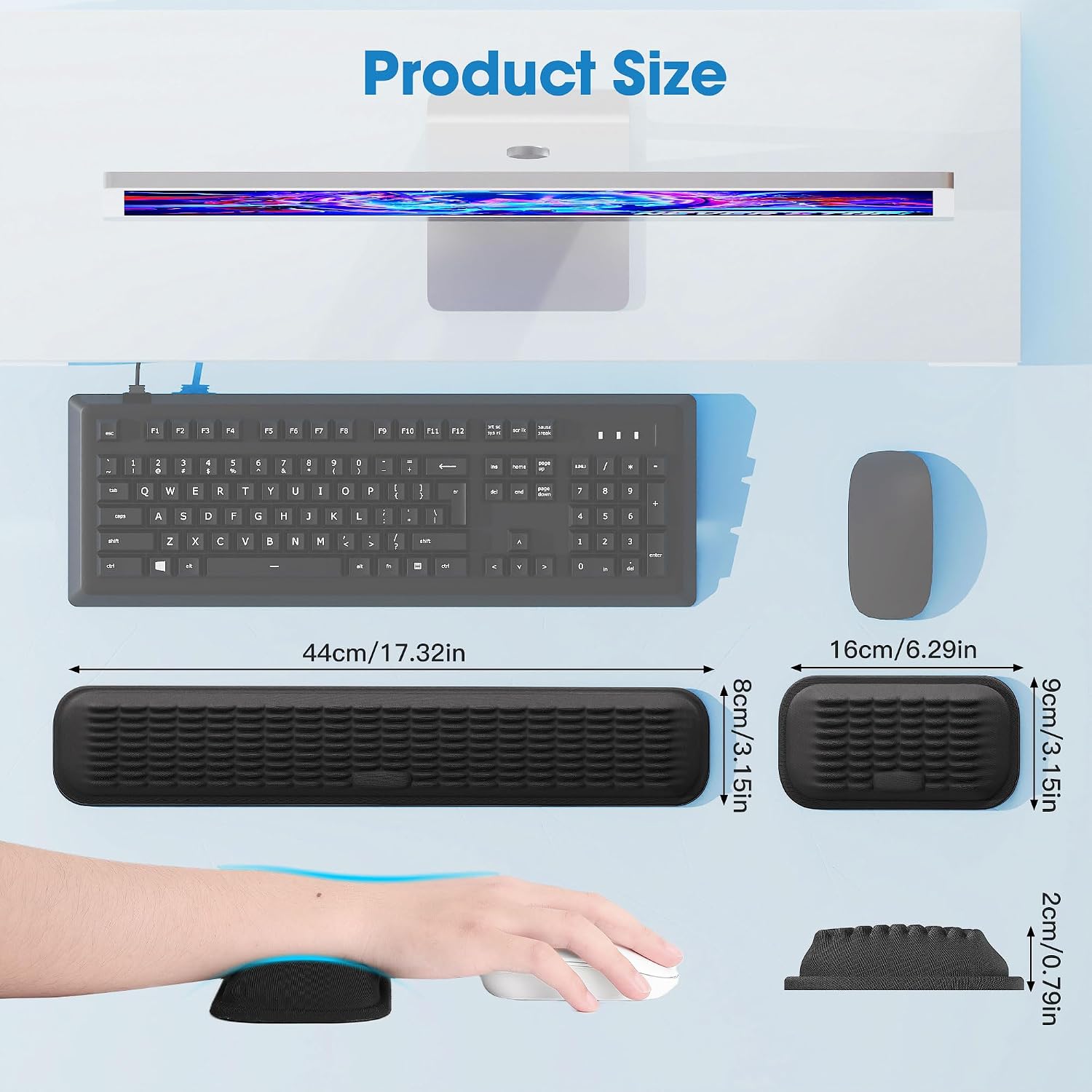 Thumbnail 4 de MEKASS Ergonomic Wrist Rest Set (Keyboard + Mouse) with Memory Foam and Non-Slip Silicone Base