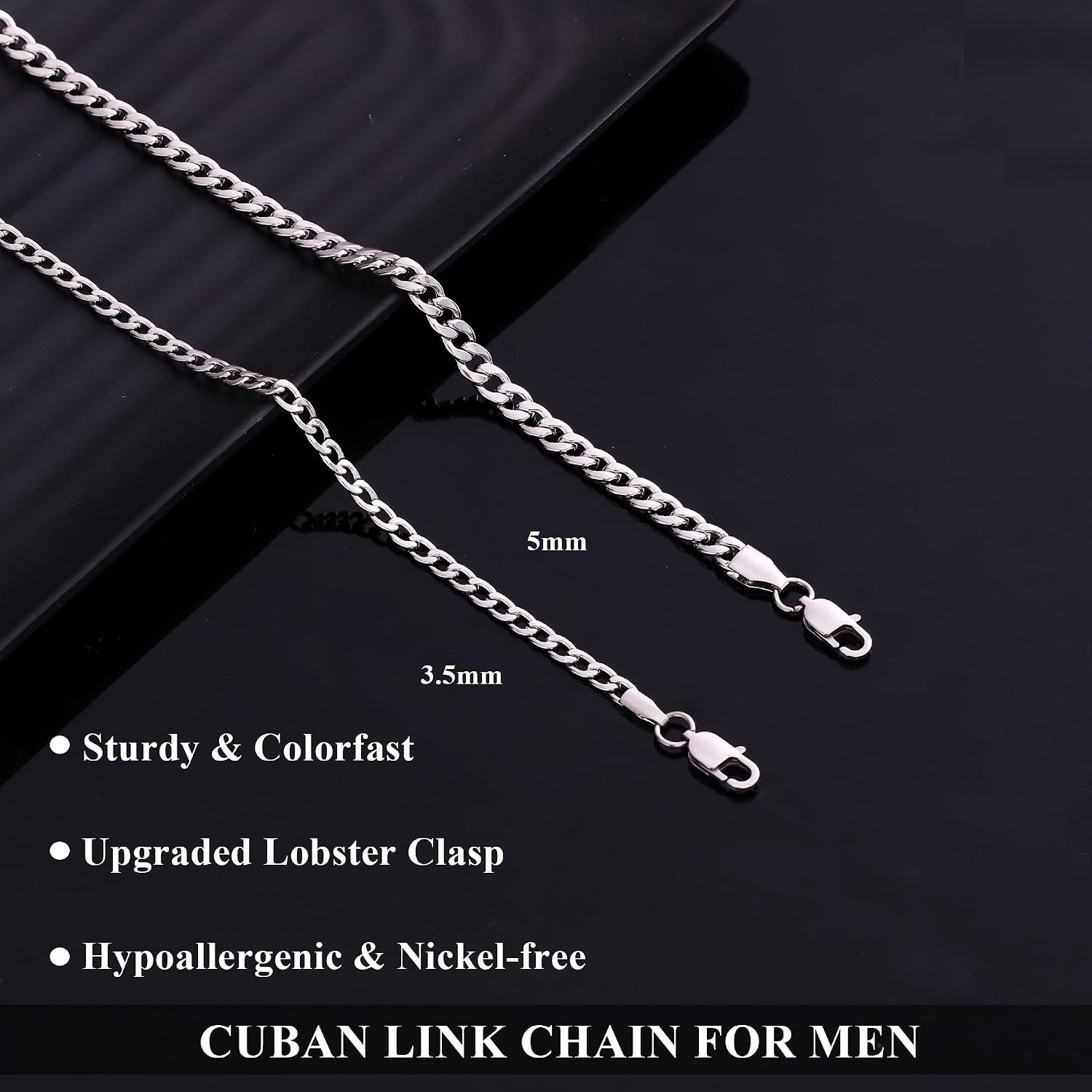 Detalle de Pink buling 316L Stainless Steel Cuban Link Necklace, 3.5/5 mm, Silver or Gold
