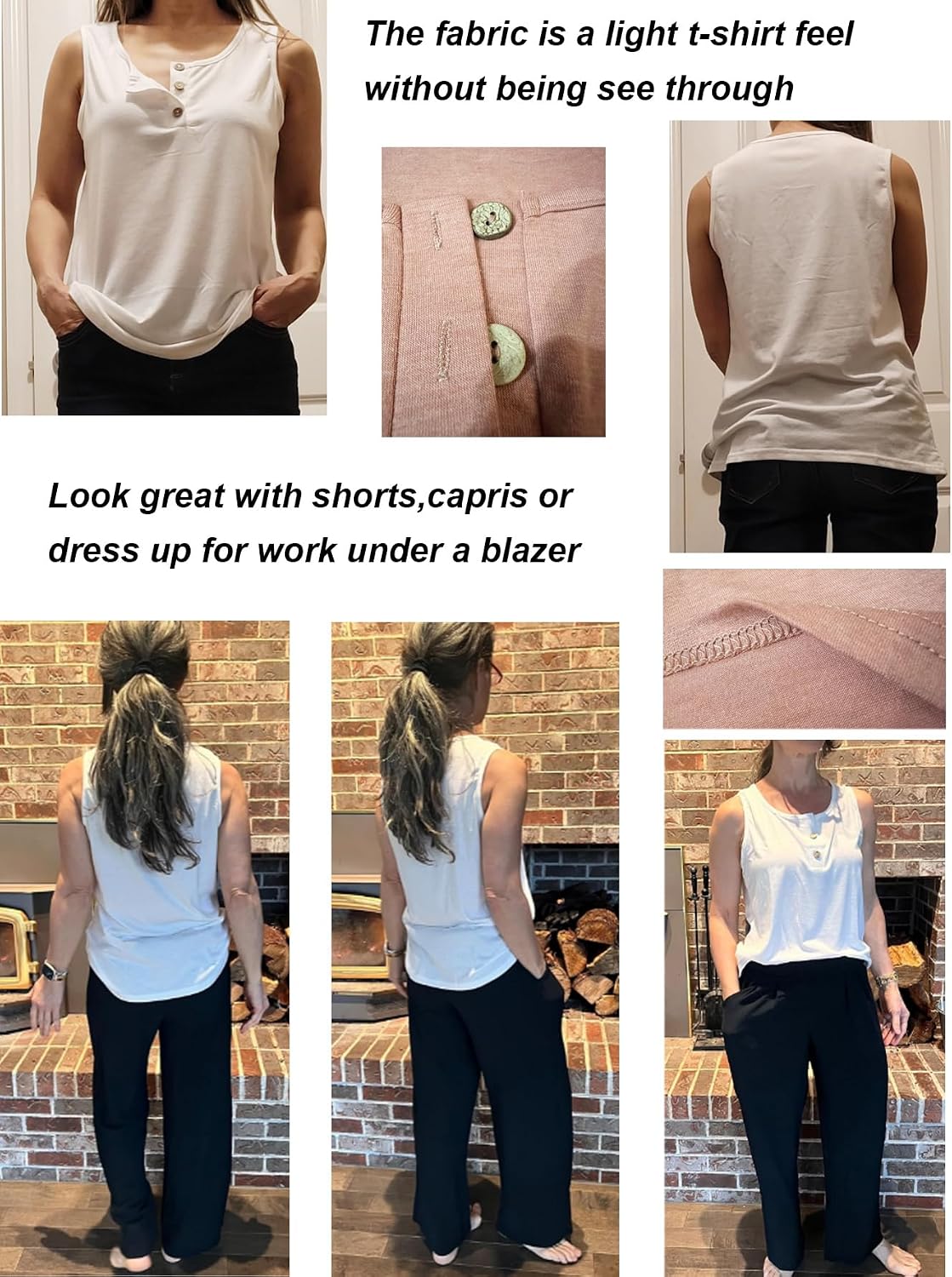 Detalle de iChunhua women’s button-up scoop neck summer tank top vest (sleeveless blouse)