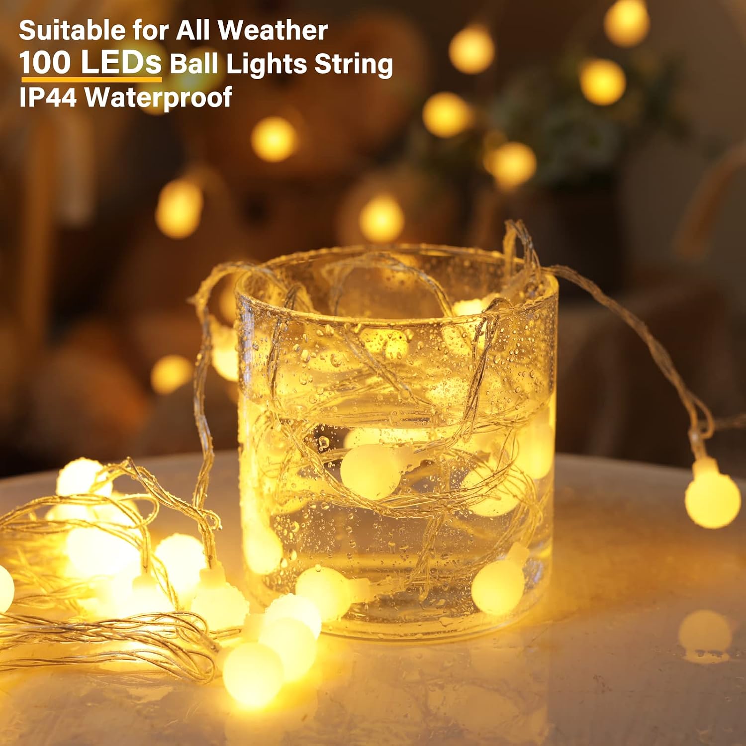 Thumbnail 2 de Minetom 100-Remote 33 ft LED Globe String Lights, Warm White with Remote