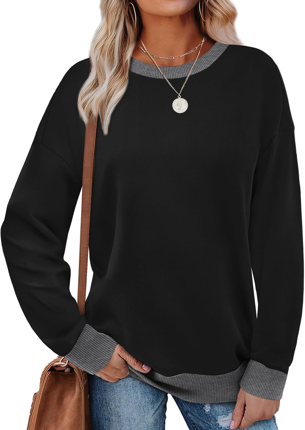 Detalle de Saloogoe Sweatshirts Crewneck Loose Fit Tops