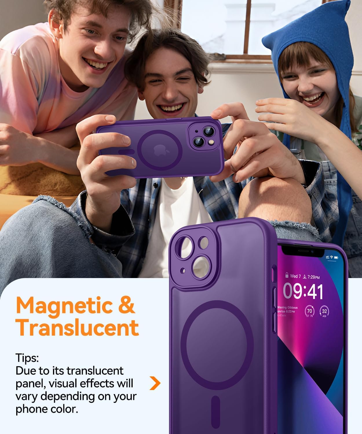 Thumbnail 2 de Coque magnétique CANSHN pour iPhone 13 mini (5,4 pouces) compatible MagSafe, violet profond