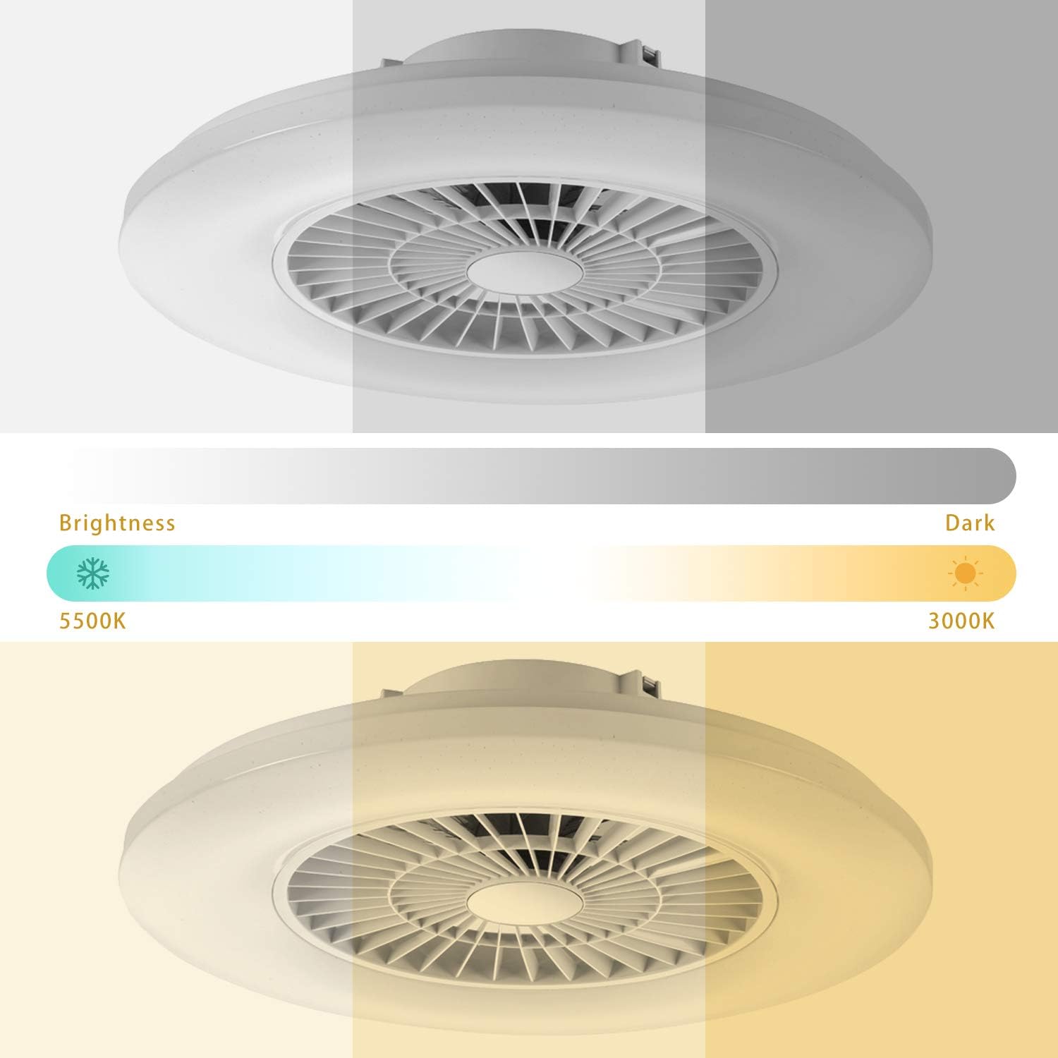 Detalle de BKZO moderne Smart-LED-Deckenleuchte mit Ventilator (60 cm) – App, Alexa/Google & stufenlos dimmbar
