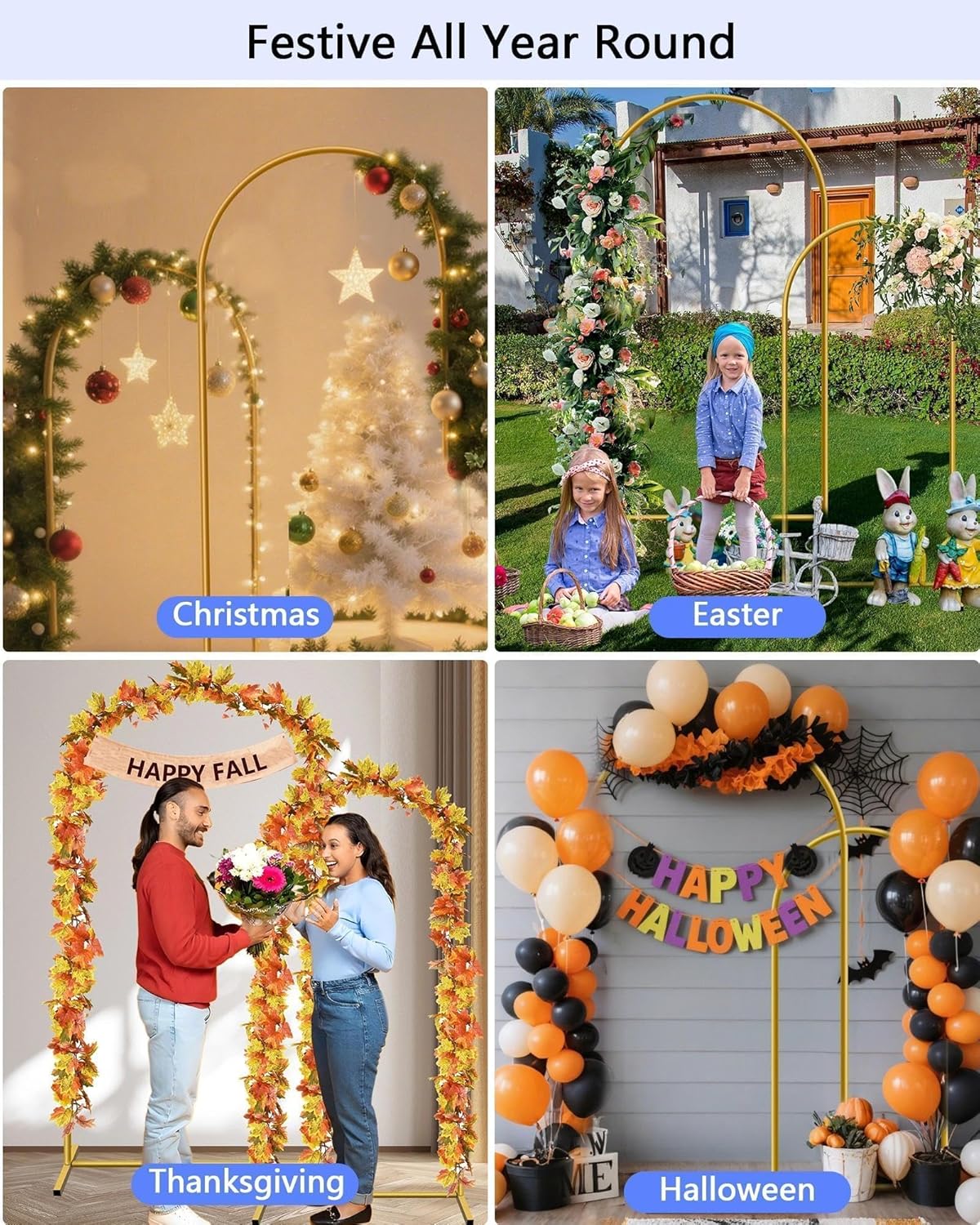 Thumbnail 1 de HEMMOTOP Metal Arch Backdrop Stand Set of 2 (7.2ft + 6ft) in Gold