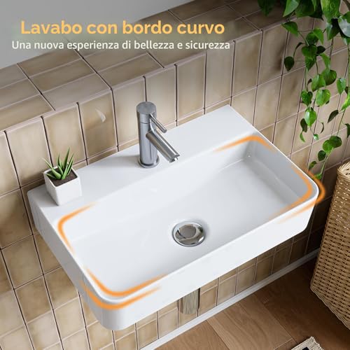 Detalle 2 de HOROW Lavabo a parete sospeso in ceramica bianco 46x31 cm – design moderno e facilità di pulizia