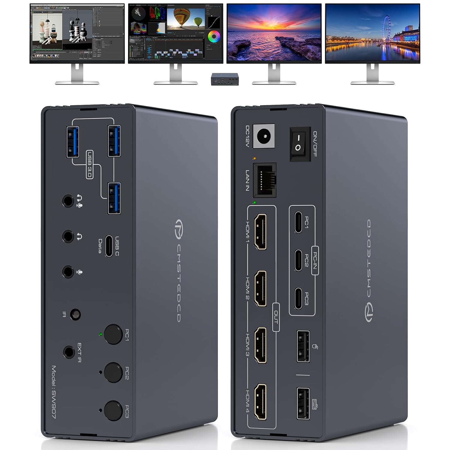 Detalle de TJCXELE USB-C KVM Docking Station for 3 Computers and 4 4K Displays