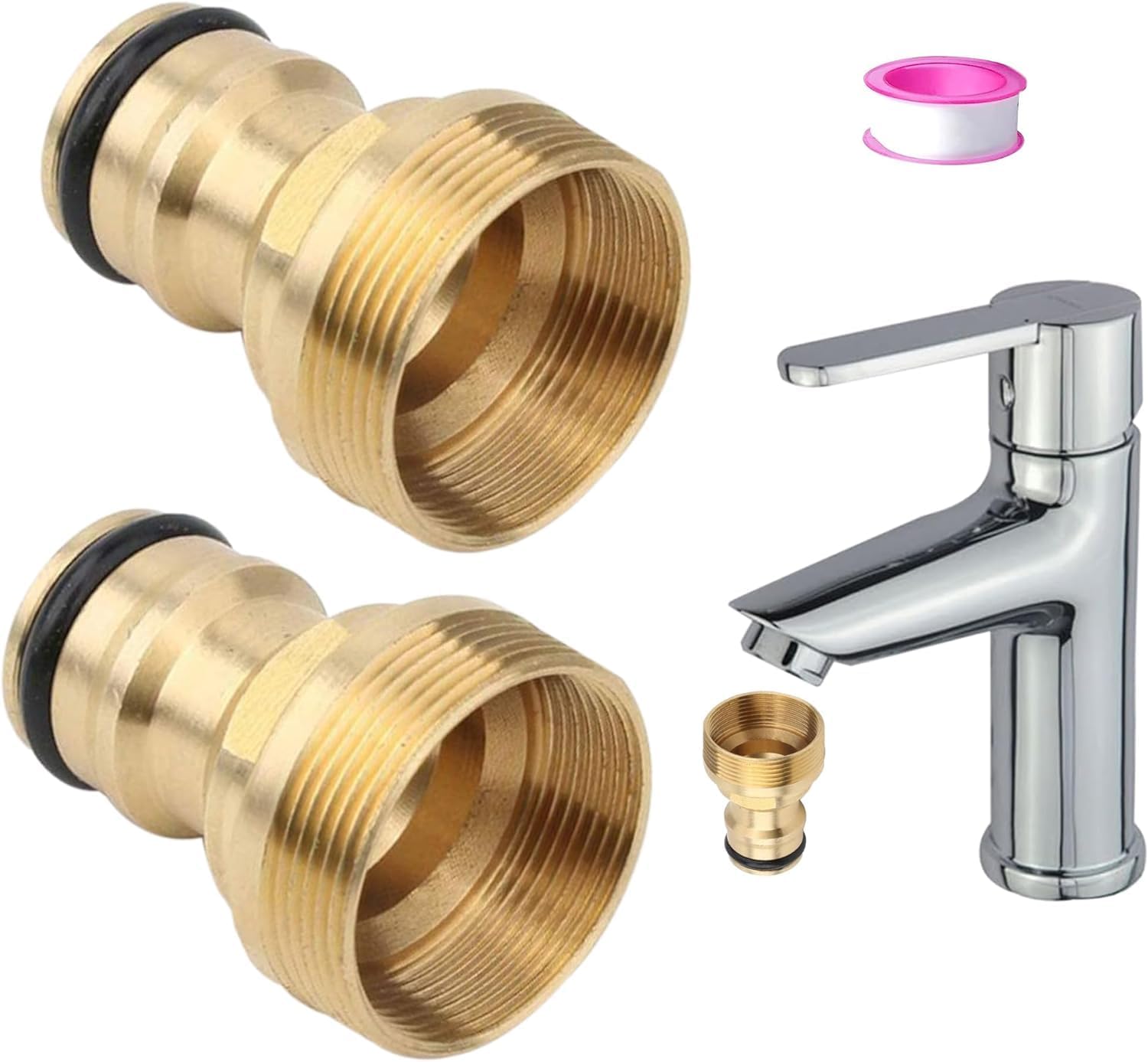 2 Pack Universal Kitchen Tap Connector – 22mm & 24mm Threaded Brass Adapters