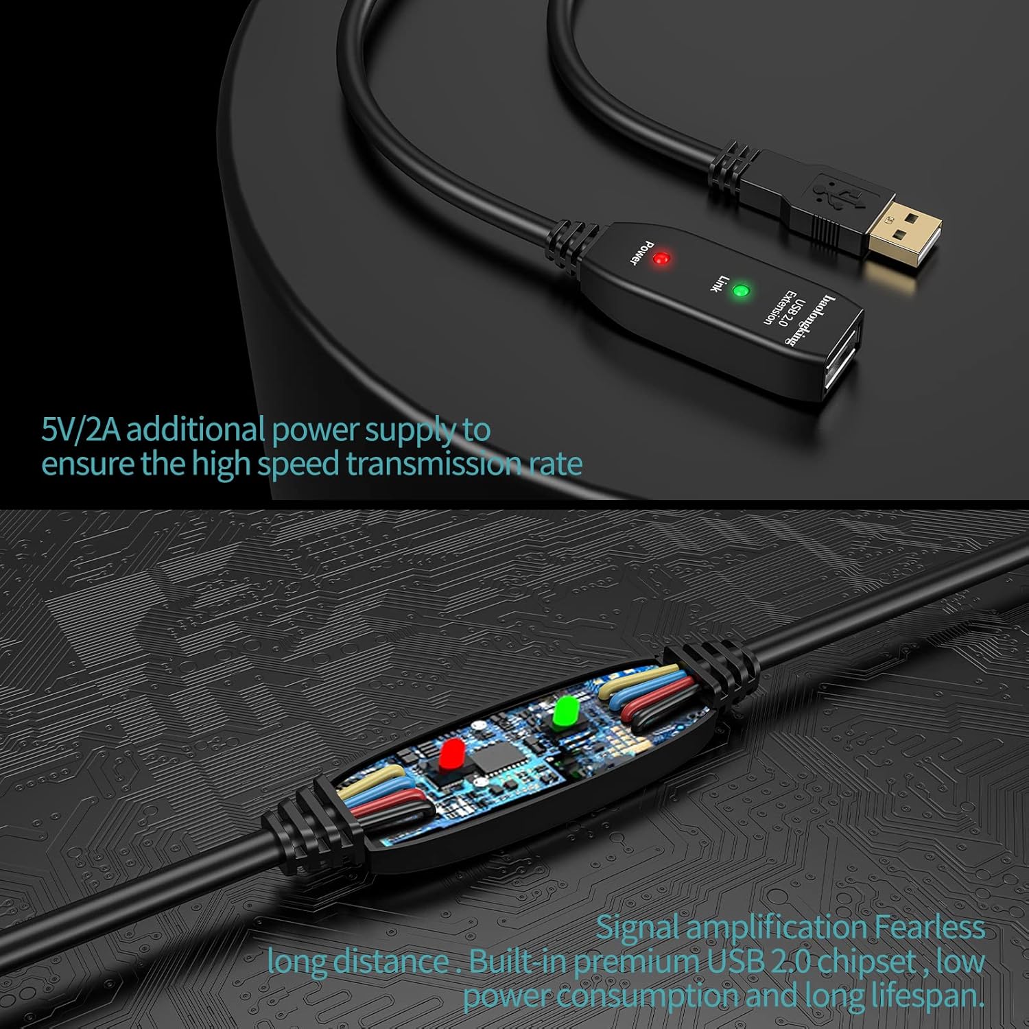 Detalle de baolongking USB Extension Cable 30M: Active Repeater A Male to A Female with Signal Booster