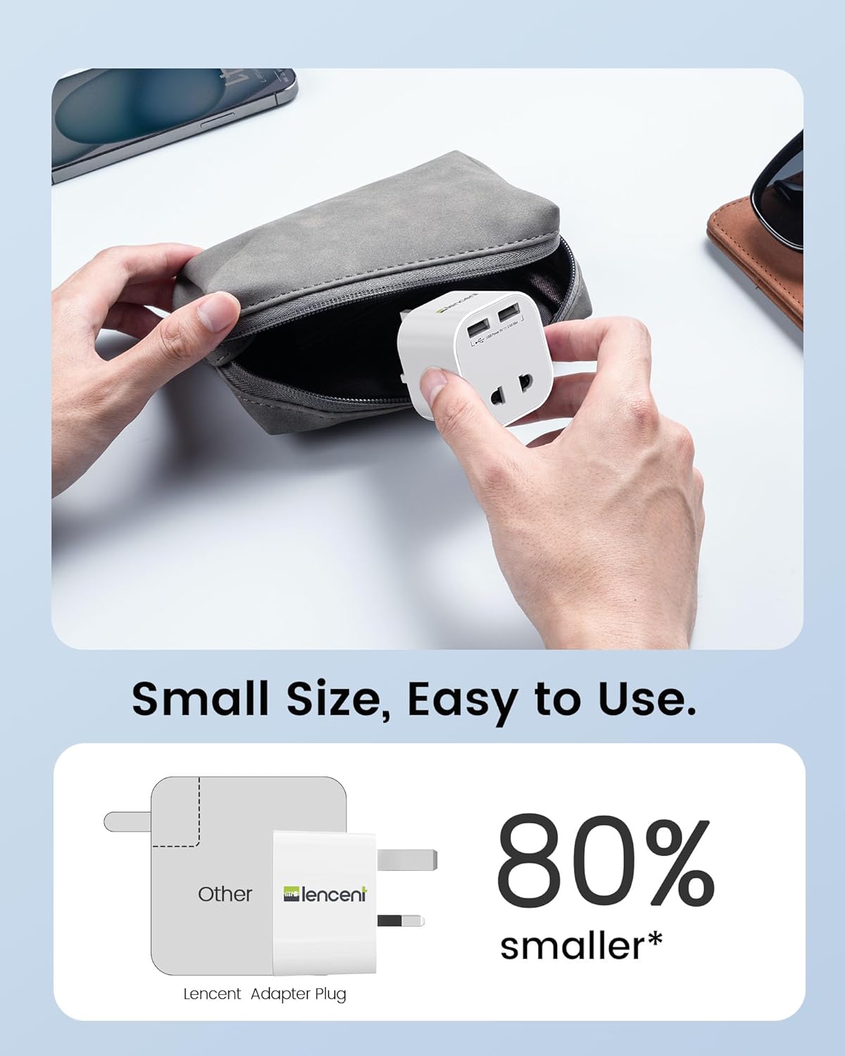 Thumbnail 6 de LENCENT UK Shaver Plug Adaptor (2 Pin to 3 Pin) with 2 USB Ports and 13A Fuse