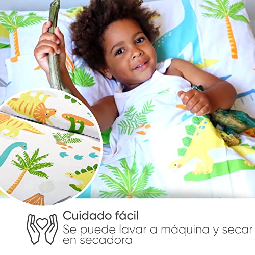 Detalle de Bloomsbury Mill Juego de Funda Nórdica 200x200 cm para Cama Infantil | Dinosaurios Jurassic