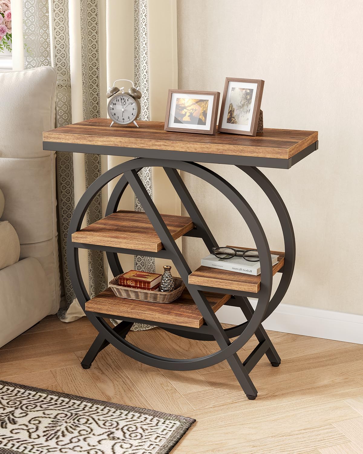 Detalle 2 de LITTLE TREE JW0718 Narrow End Table, 4-Tier Storage, Brown
