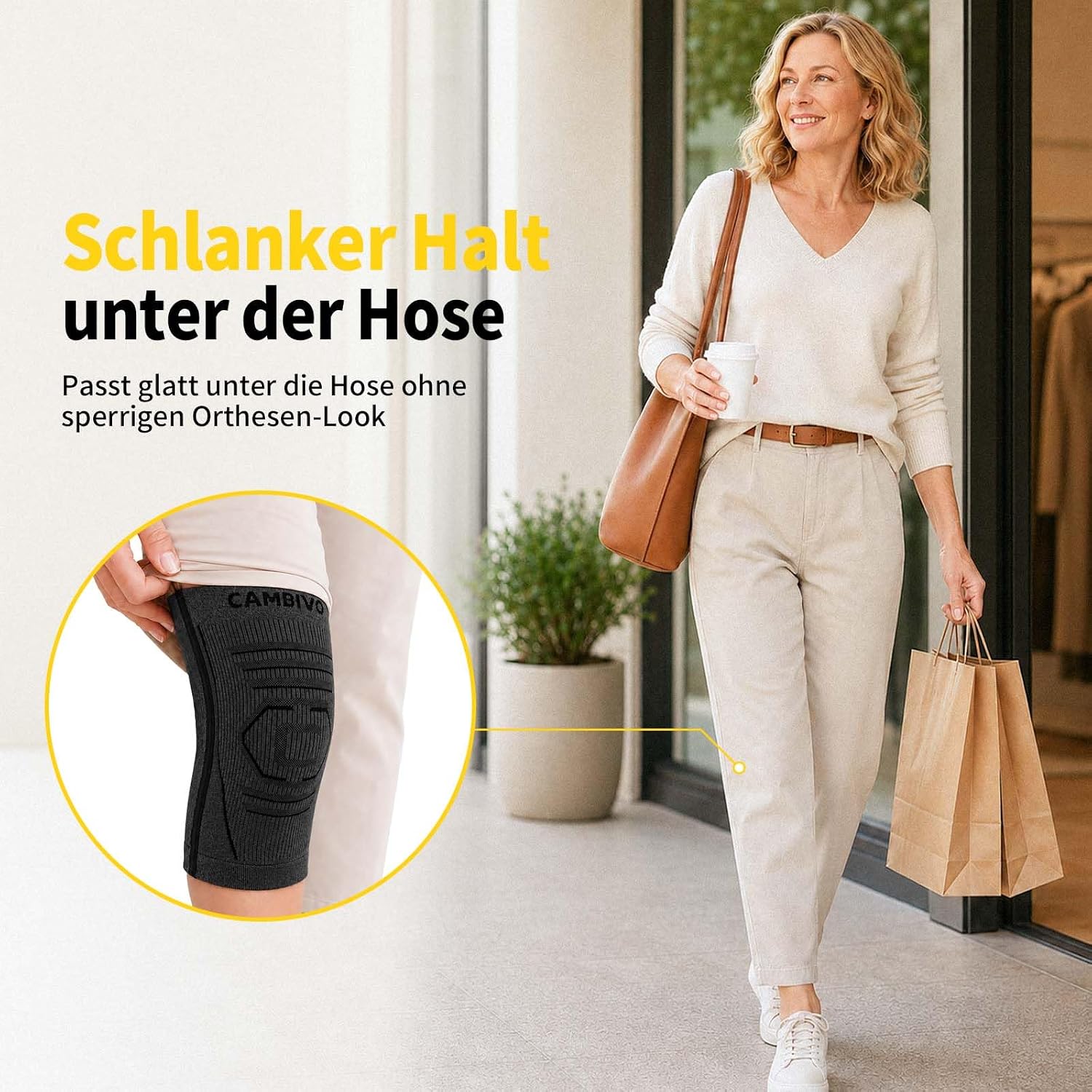 Detalle 2 de CAMBIVO Kniebandage – 2er-Pack Mans/Damen mit Seitens Stabilatoren zur Unterstützung bei Knieschmerzen