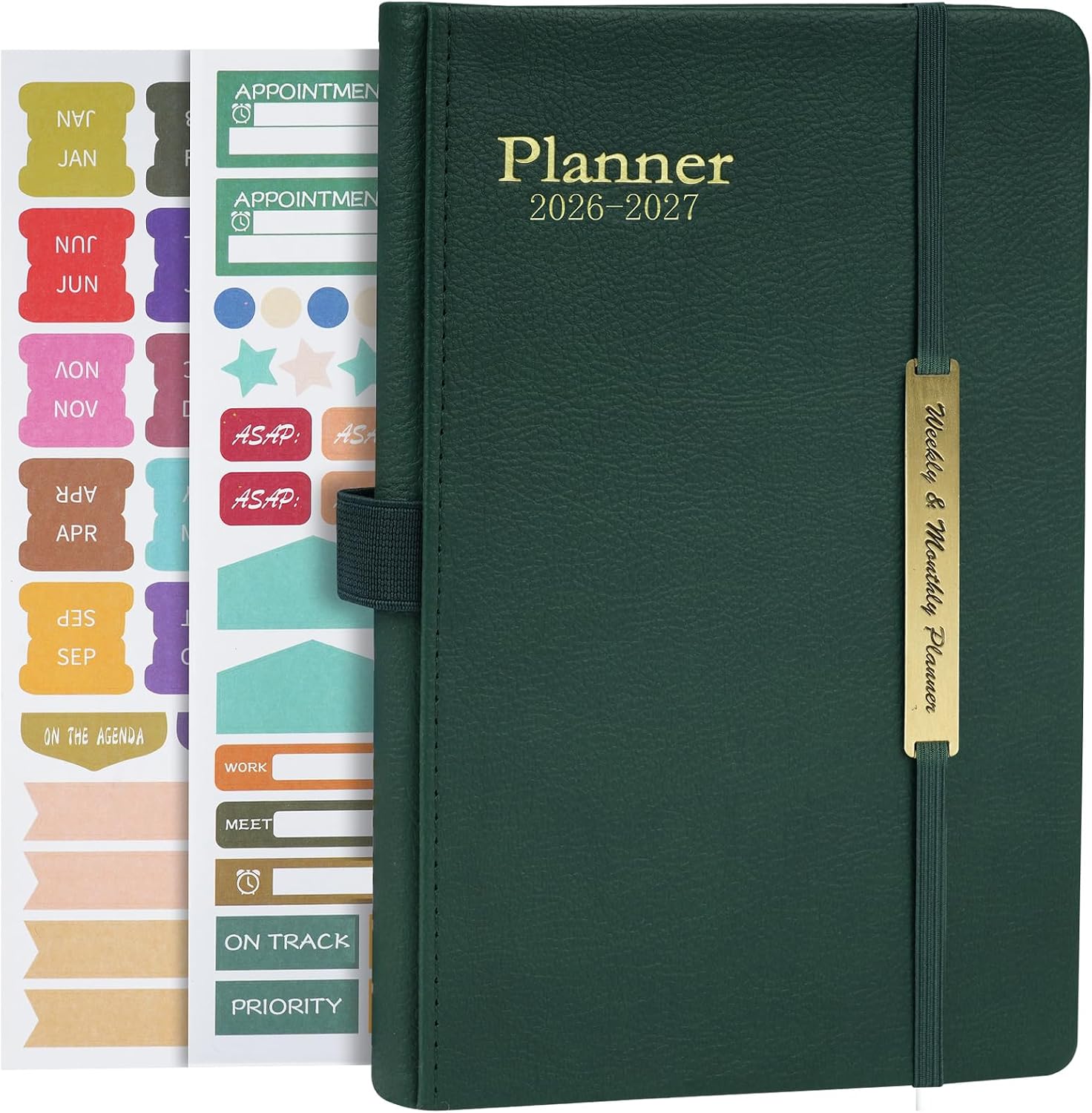 Detalle de AUAUY M1-5125756 agenda 2026-2027, A5, groene leren hardcover