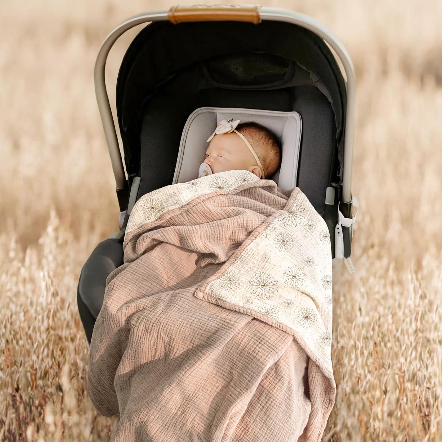 Detalle de lulumoon モスリンキルトブランケット ベビー・キッズ用 47×47インチ Sand Daisy、軽量・通気性