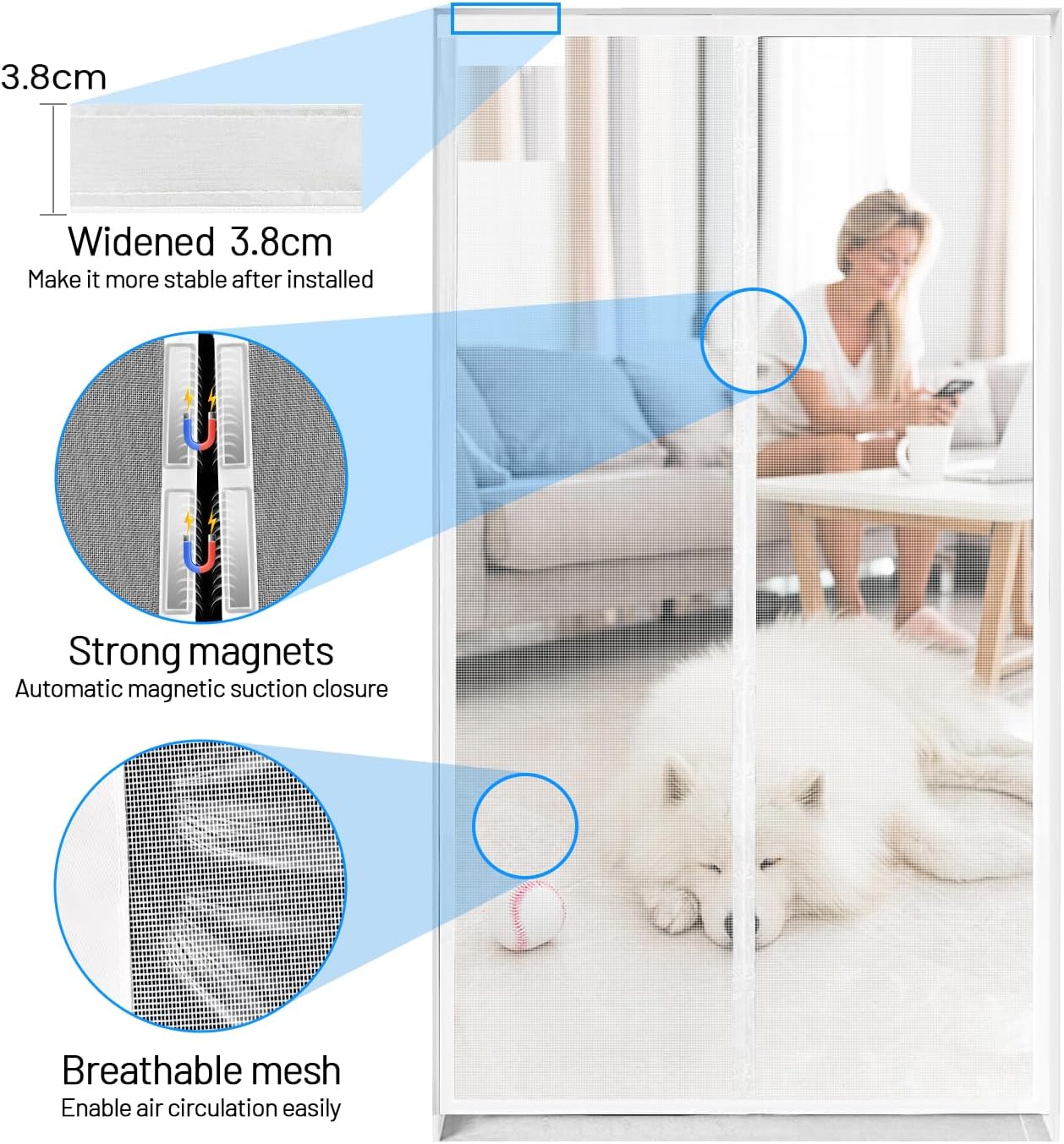 Thumbnail 2 de Fliegengitter Balkontür Magnet (100 x 210 cm) mit Klettband – ohne Bohren, weiß