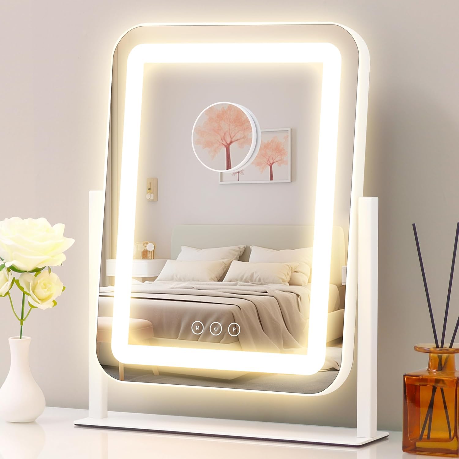 Detalle de Vanity Mirror with Lights: 13.1" x 16.7" LED Lighted Makeup Mirror with Touch Control