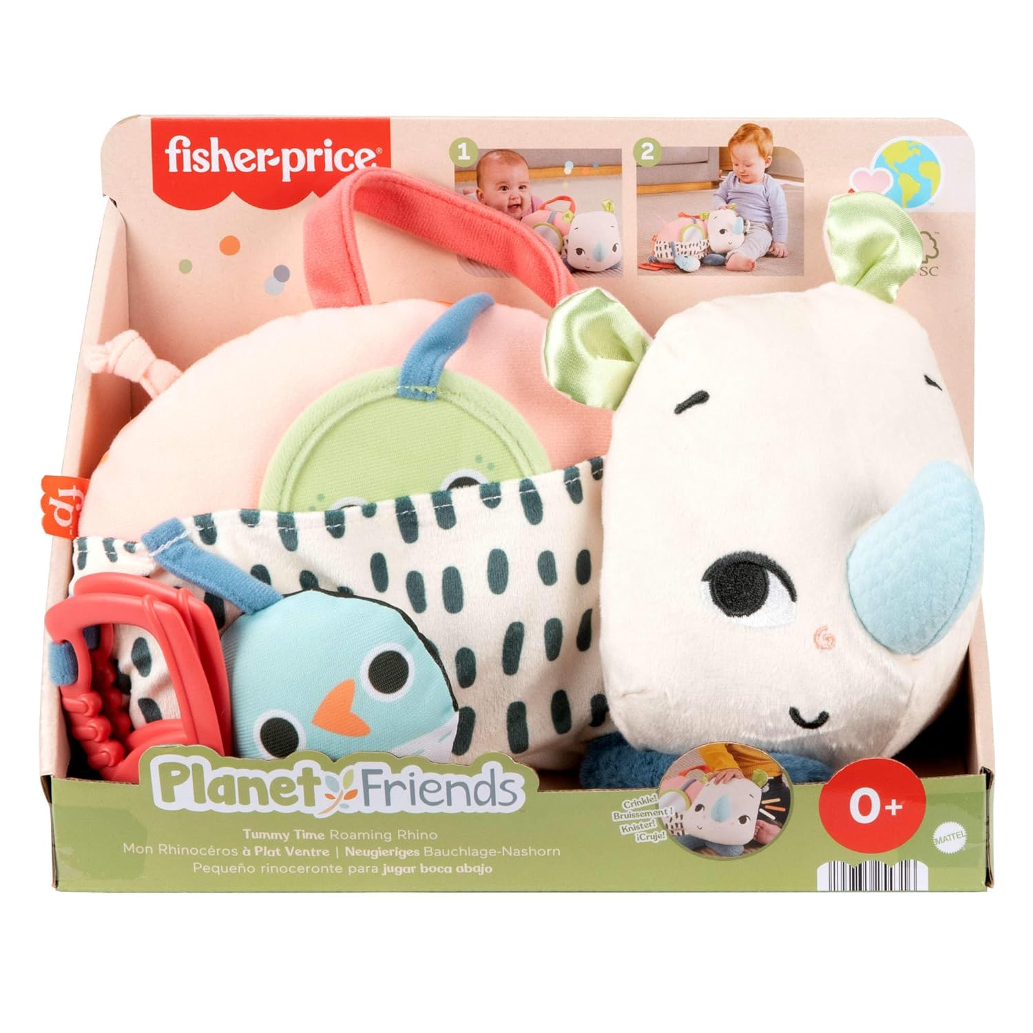 Thumbnail 6 de Fisher-Price Planet Friends: Neugieriges Bauchlage-Nashorn Plüschtier ab 0 Monaten (HYR55)