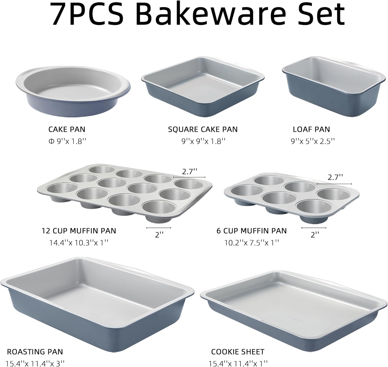 Thumbnail 1 de CAROTE 7-Piece Nonstick Stackable Baking Pans Set (Gray & Blue) for Cookies, Muffins, Bread, Cake & More