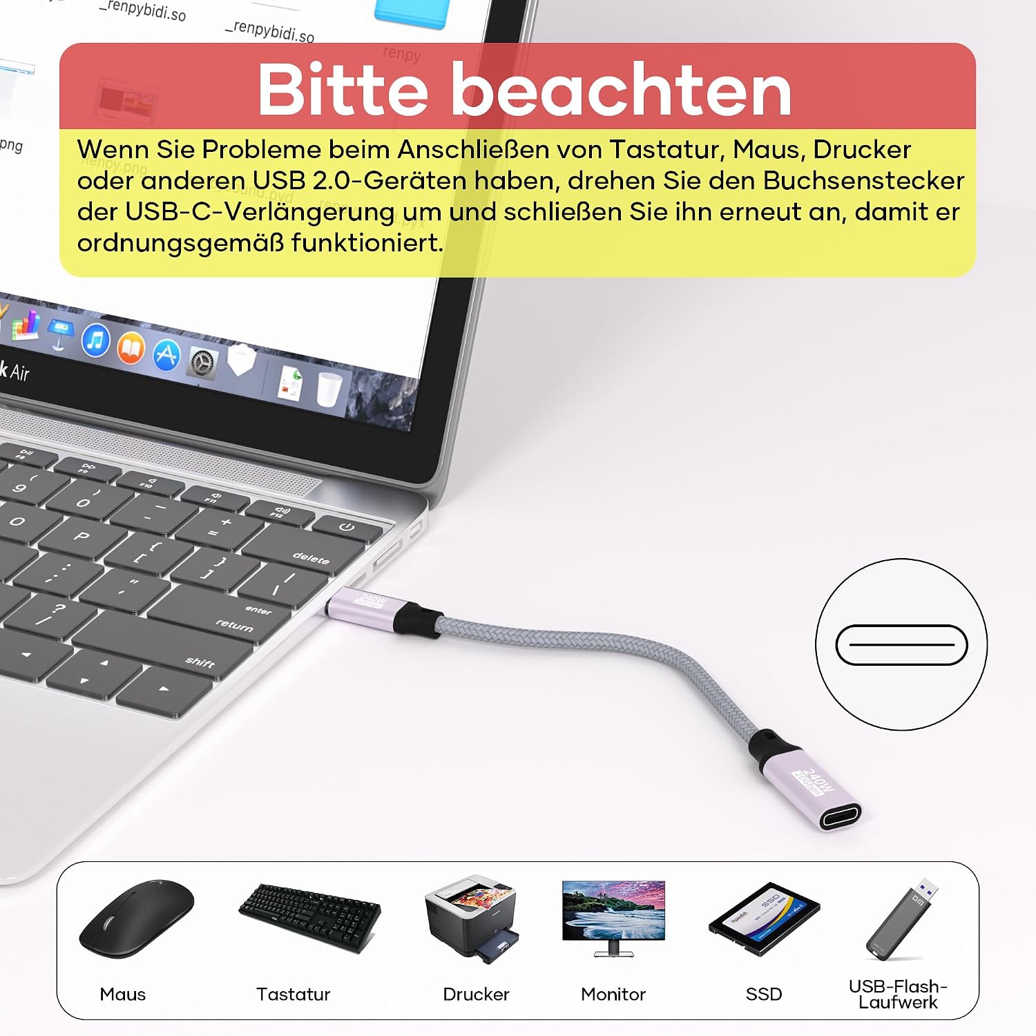 Detalle de Cuteluding USB C Verlängerungskabel 0,2 m