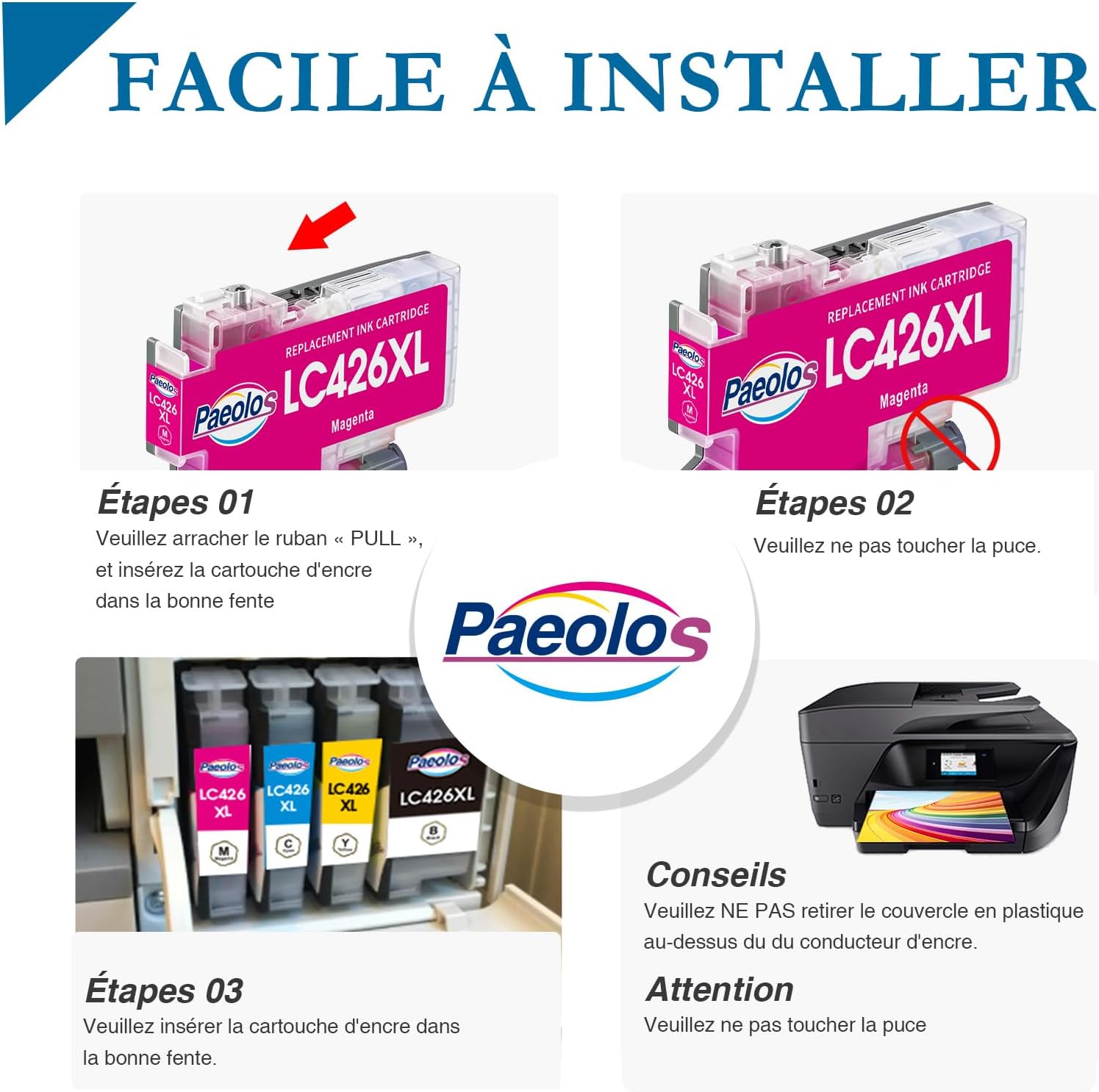 Thumbnail 4 de Paeolos LC426XL Lot de Cartouches d'Encre Pigment pour Brother LC-426XL/LC426 XL – Multipack compatible MFC-J4335DW, J4340DW, J4540DW, J4535DW