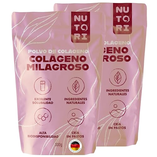 Detalle de NUTORI Kollagen Pulver 300 g (2 piezas) — péptidos hidrolizados con biodisponibilidad óptima, criados en pastos y fabricado en Alemania