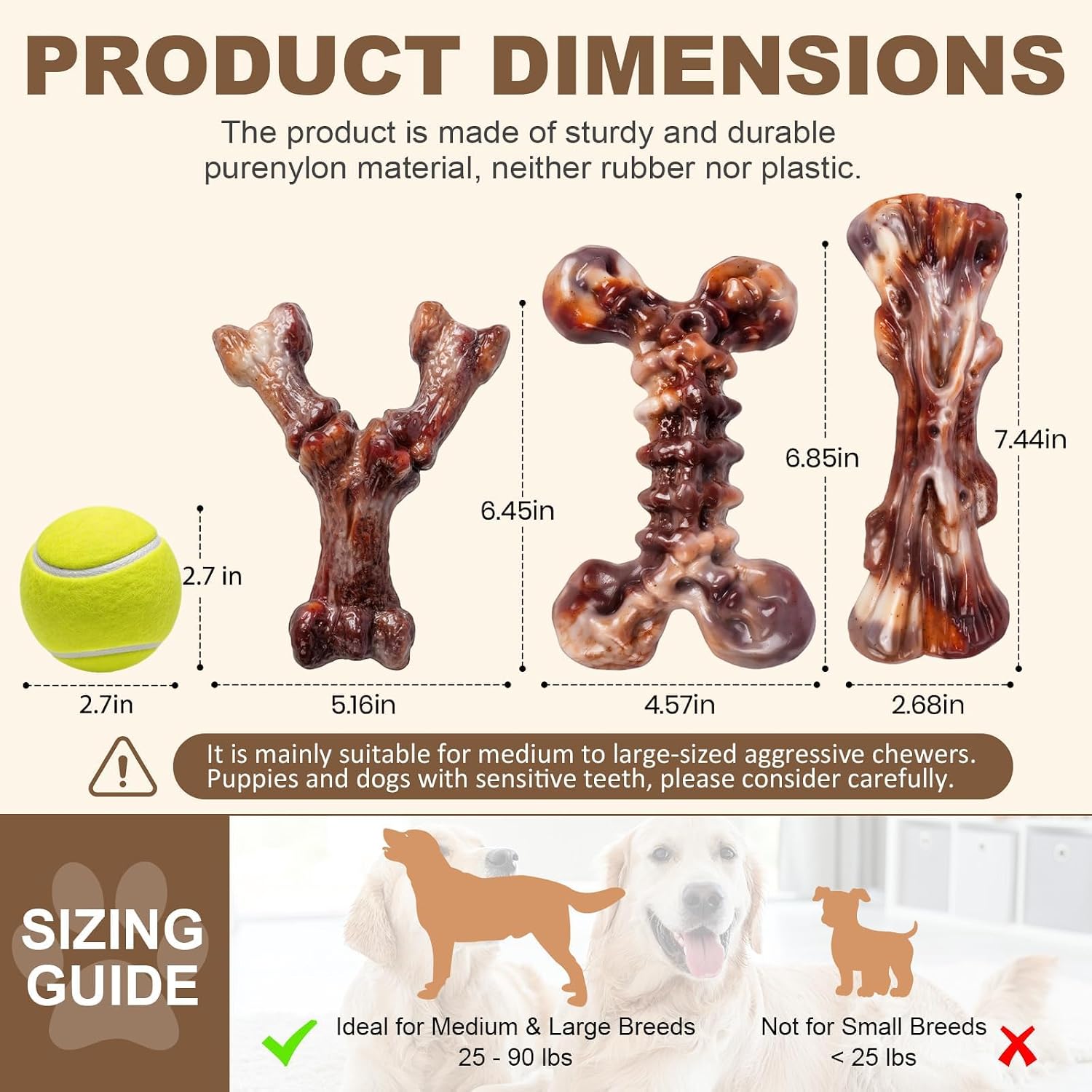 Detalle 2 de ChienBox 3-Pack Indestructible Nylon Chew Toys for Aggressive Chewers — Bacon Flavour (XL, 10–40 kg)