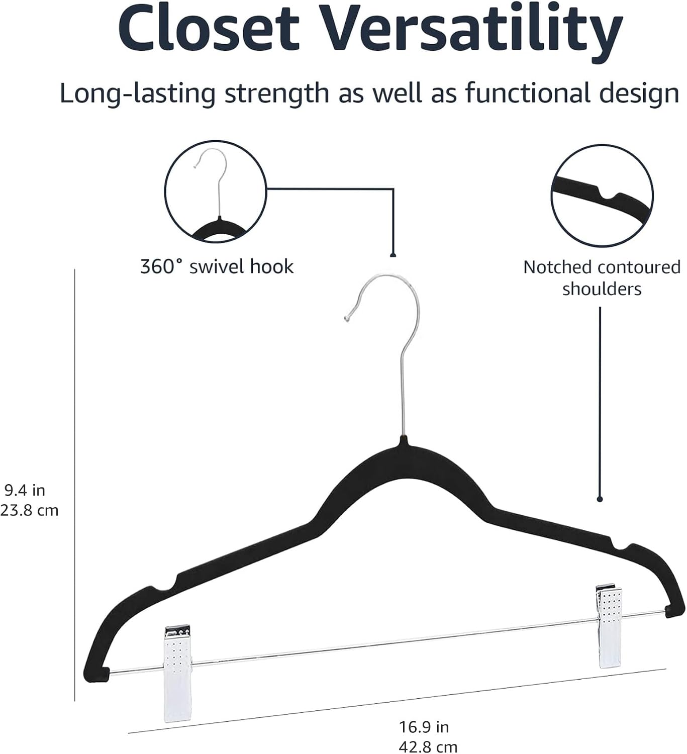 Thumbnail 4 de Amazon Basics: Grucce con pinze per gonne e pantaloni, velluto rivestito, confezione da 24, Nero