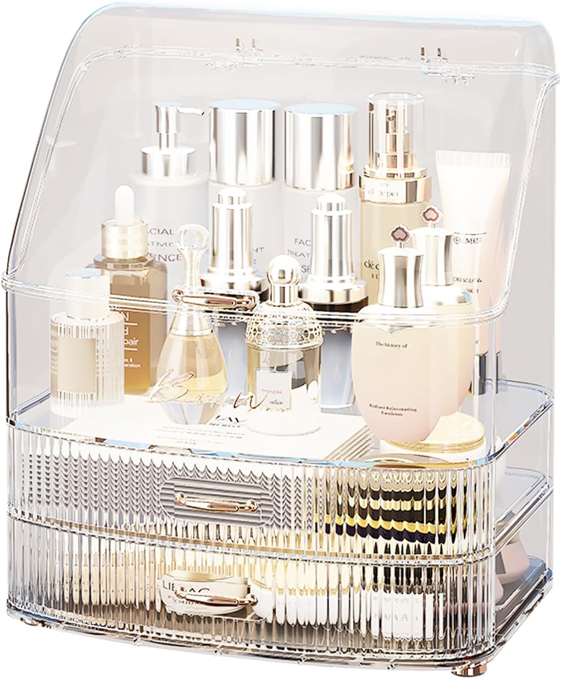 Detalle de LURCNS Makeup Organiser with Drawers – Skincare Storage Box with Lid, White
