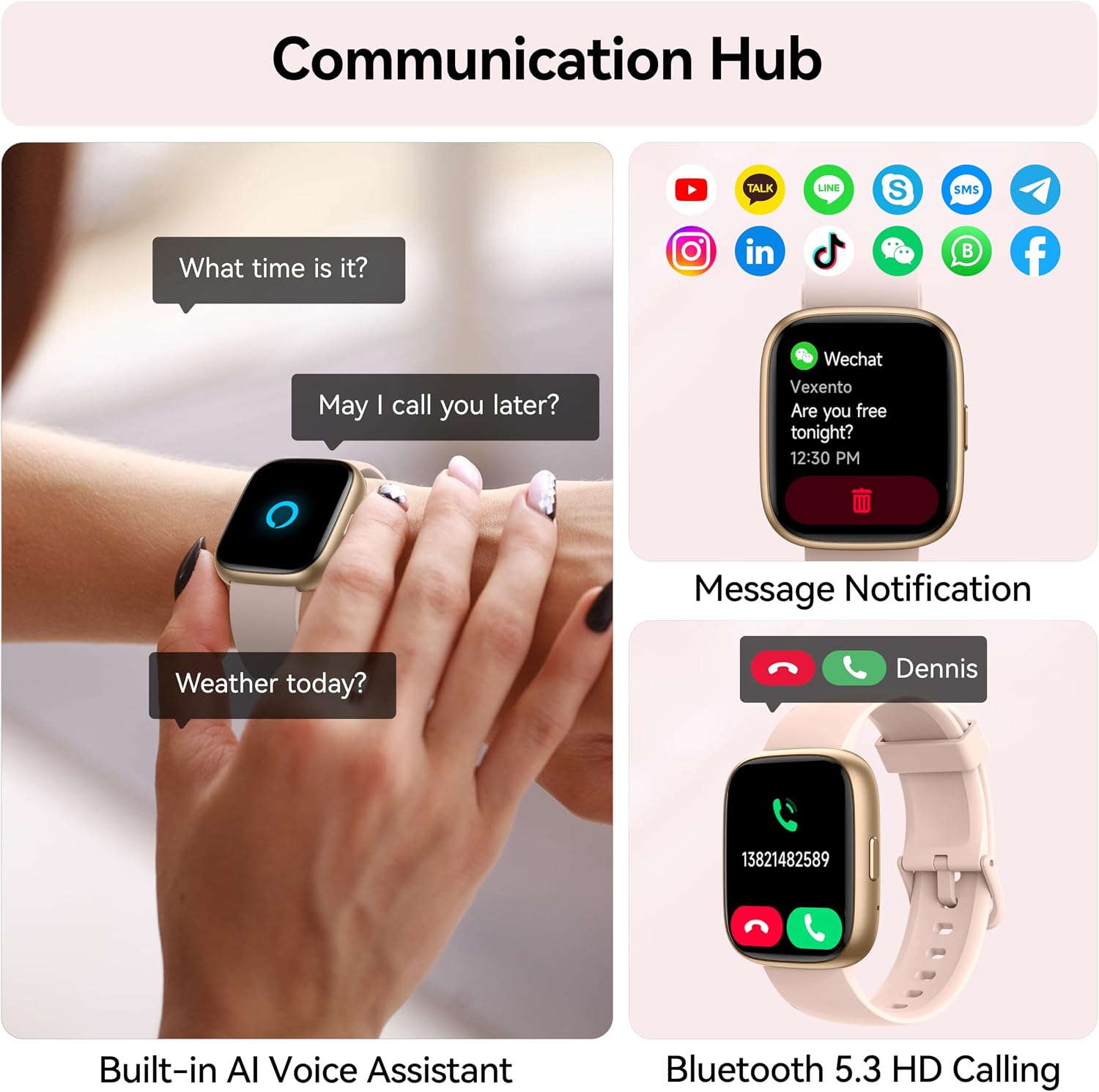 Detalle de Cillso Smartwatch Damen/Herren 1.83" HD Fitness Tracker mit Alexa und Telefonfunktion – Rosa