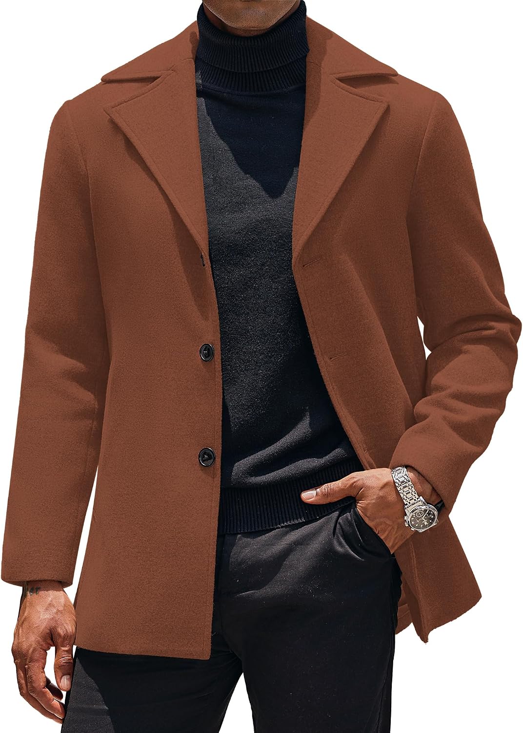 Detalle de COOFANDY Mens Trench Coat Notched Collar Overcoat