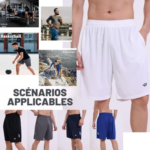 Detalle de fovdtaa Lot de 5 shorts de sport pour homme avec poches et taille élastique, séchage rapide, L
