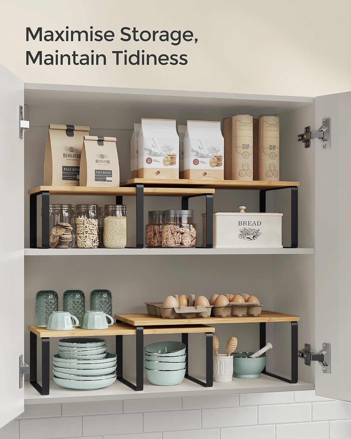 Thumbnail 3 de SONGMICS KCS200B01 Spice Rack set of 2 cupboard shelf organisers (expandable, stackable)