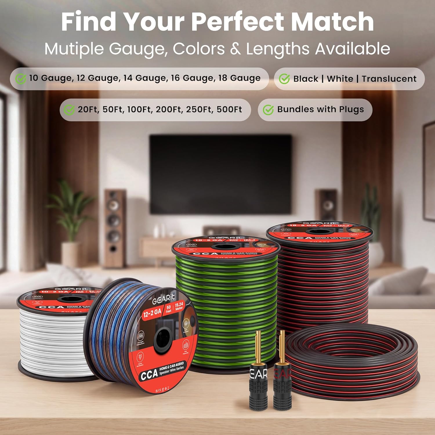 Detalle de GearIT 2x2.5mm² Speaker Cable 152.4m/500ft (14AWG) Twin Core with Polarity Markings