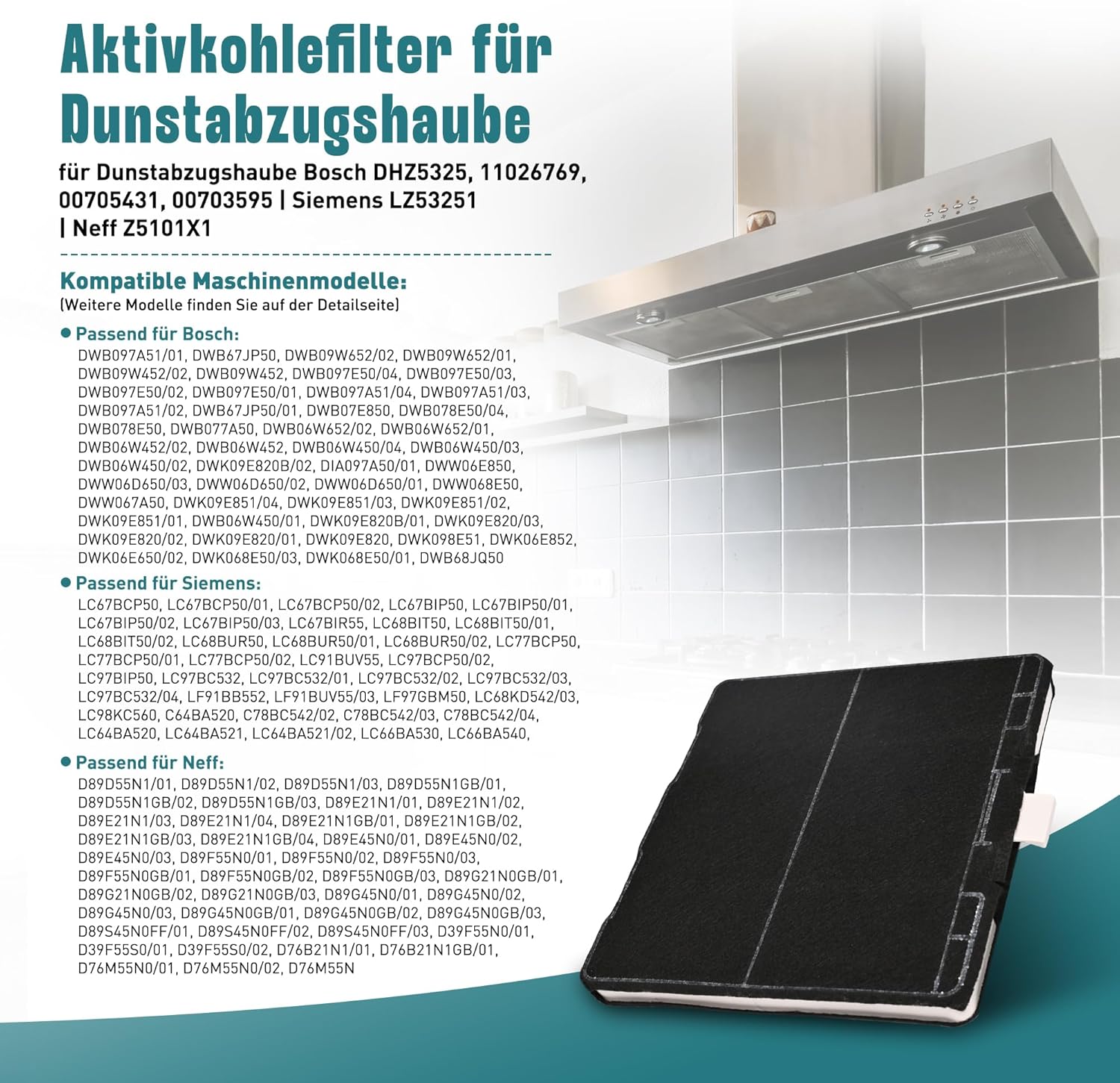 Thumbnail 1 de 2 Aktivkohlefilter für Dunstabzugshauben (Kompatibel u. a. Bosch DHZ5325, Siemens LZ53251, Neff Z5101X1) – Ersatzset mit Geruchsfilter