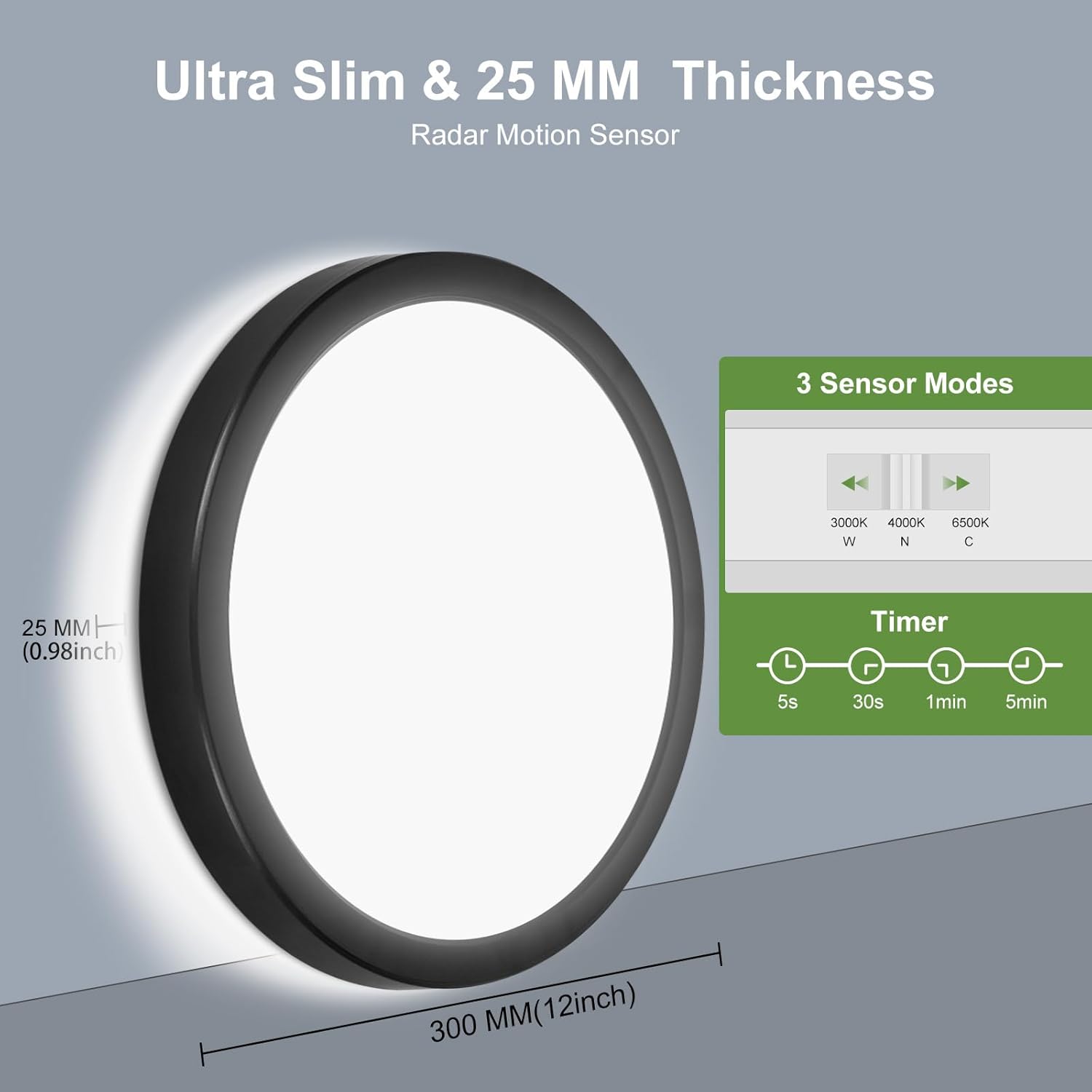 Thumbnail 6 de LEZOE LED Deckenleuchte mit Bewegungsmelder – 24W, 2650 lm, 3000K/4000K/6500K, dimmbar, Radar-Sensor