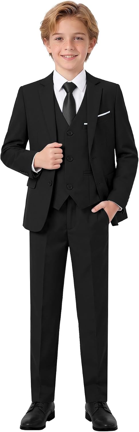 Detalle de MAGE MALE Boys' 5-Piece Suit Set, Slim Fit with Suspenders and Adjustable Waist