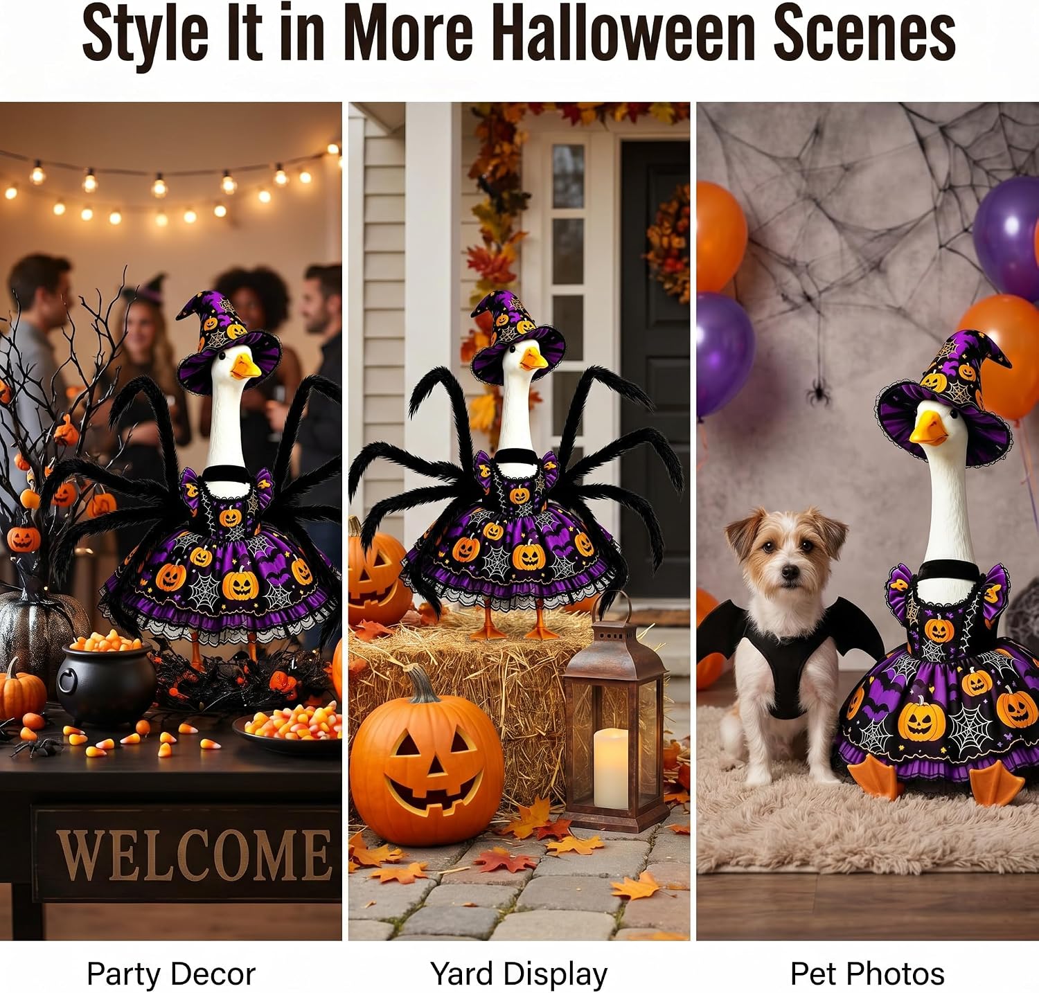 Thumbnail 6 de DaGailen Halloween Porch Goose Outfit for 23-Inch Statues with Witch Hat