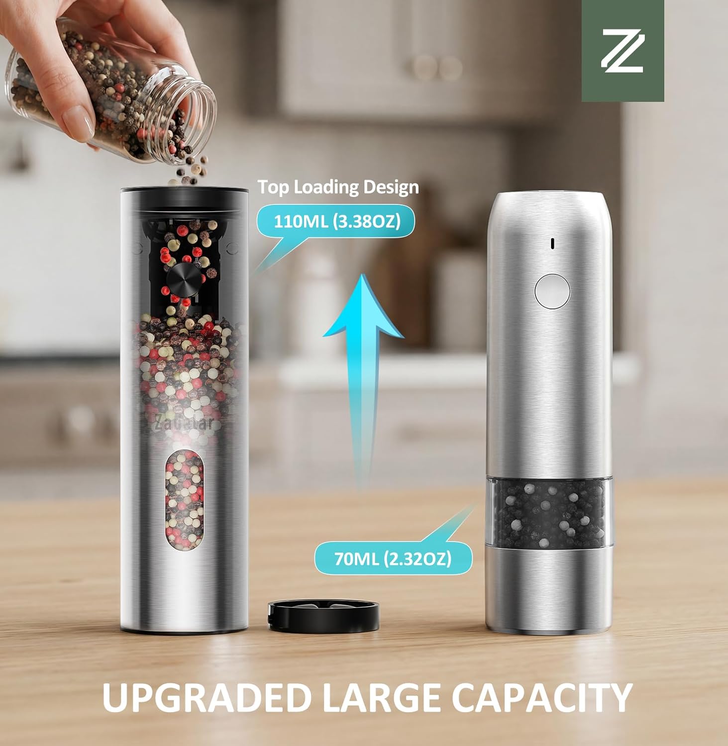 Thumbnail 2 de Zadelar Rechargeable Electric Salt and Pepper Grinder Set with USB-C Charging Dock