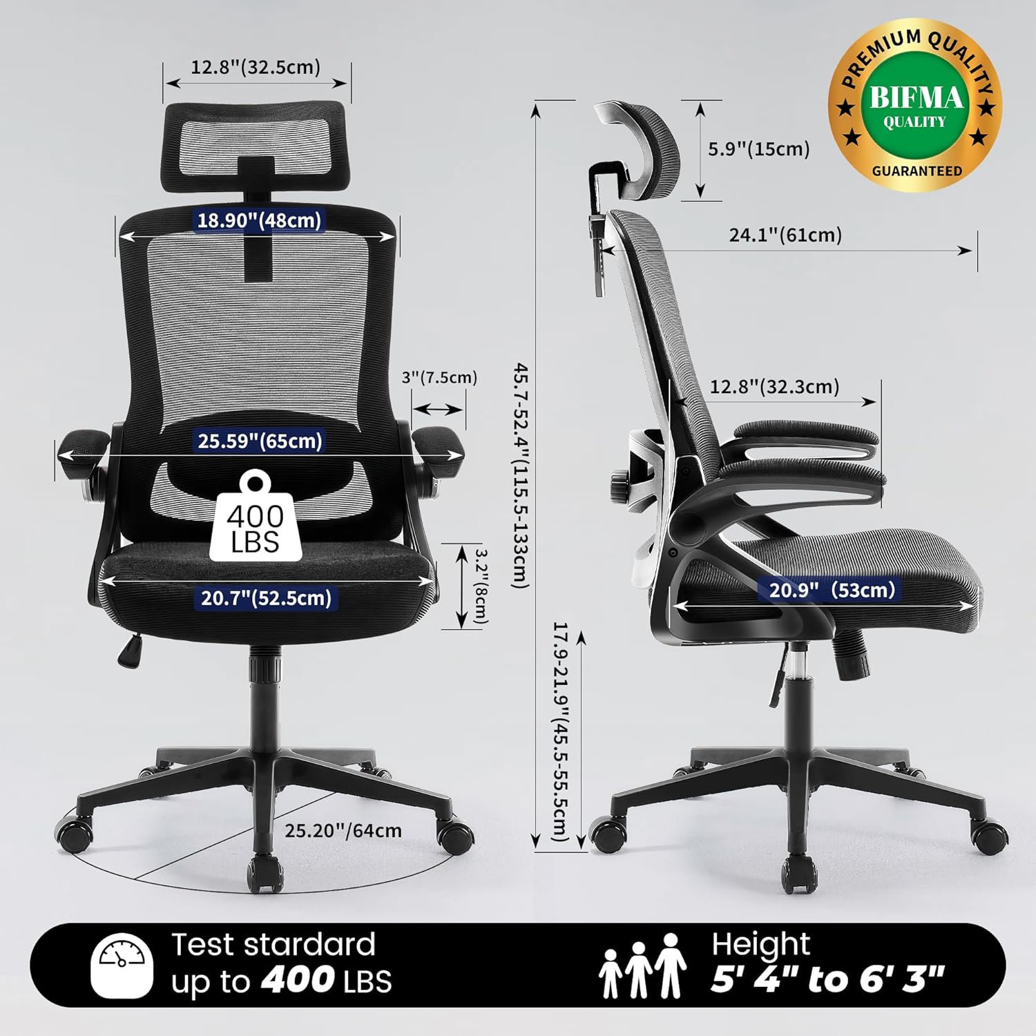 Thumbnail 1 de Fizzin Ergonomic Office Chair (Black) with Adjustable Lumbar Support — Up to 400 lbs