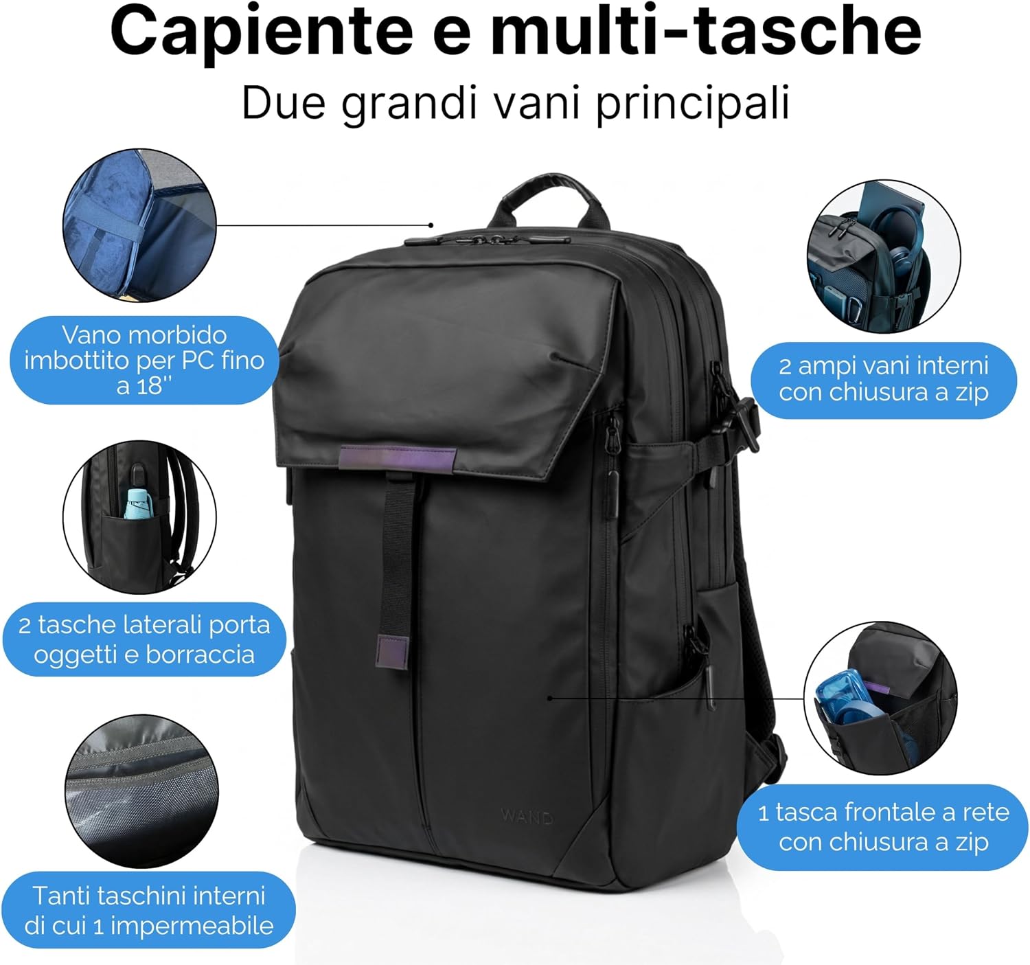 Detalle de MASC Zaino da Viaggio Multitasche 27L: Impermeabile ed Ergonomico con Vano PC 18