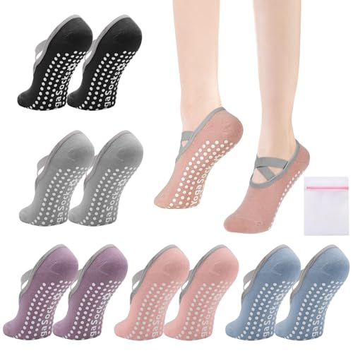 Detalle de VEGCOO 5 Paia Calzini Antiscivolo Donna per Pilates, Yoga e Fitness – EU35-38, 5 Colori